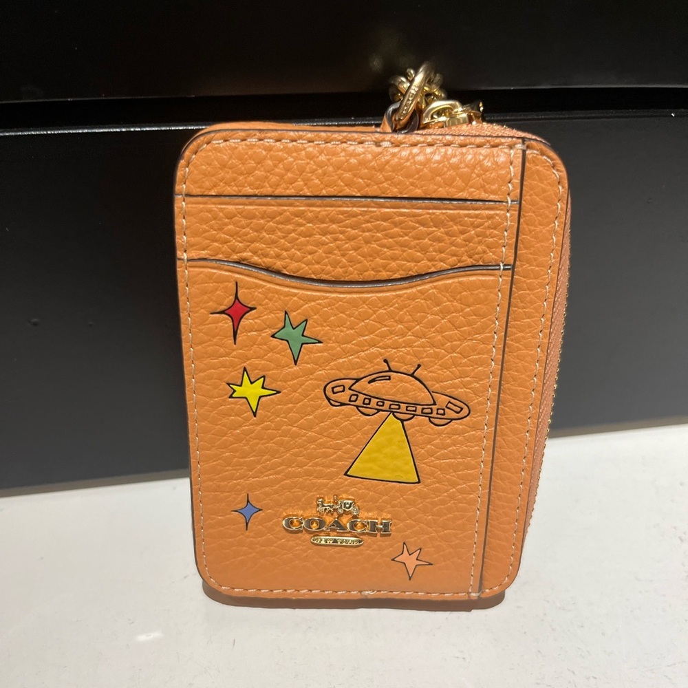 Coach Orange Card Holder with Space Design